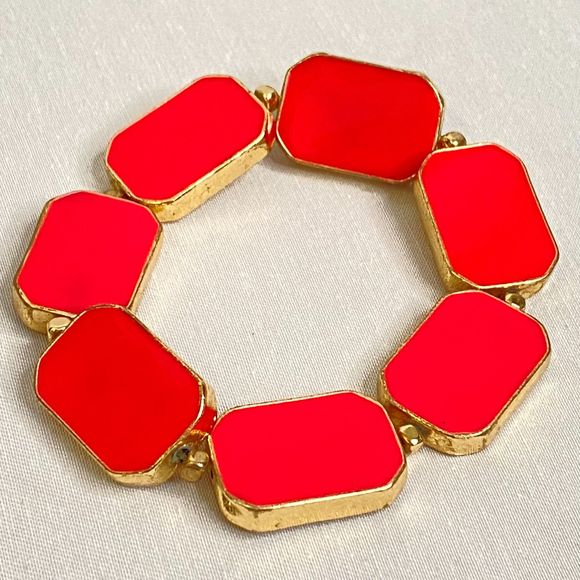 Yellow And Hot Pink Stretch Bracelet Swivel Segmented Rectangles - Picture 5 of 10